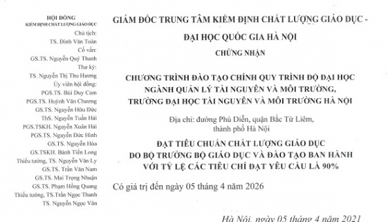 Kiểm định chất lượng chương trình đào tạo  Ngành Quản lý tài nguyên và môi trường